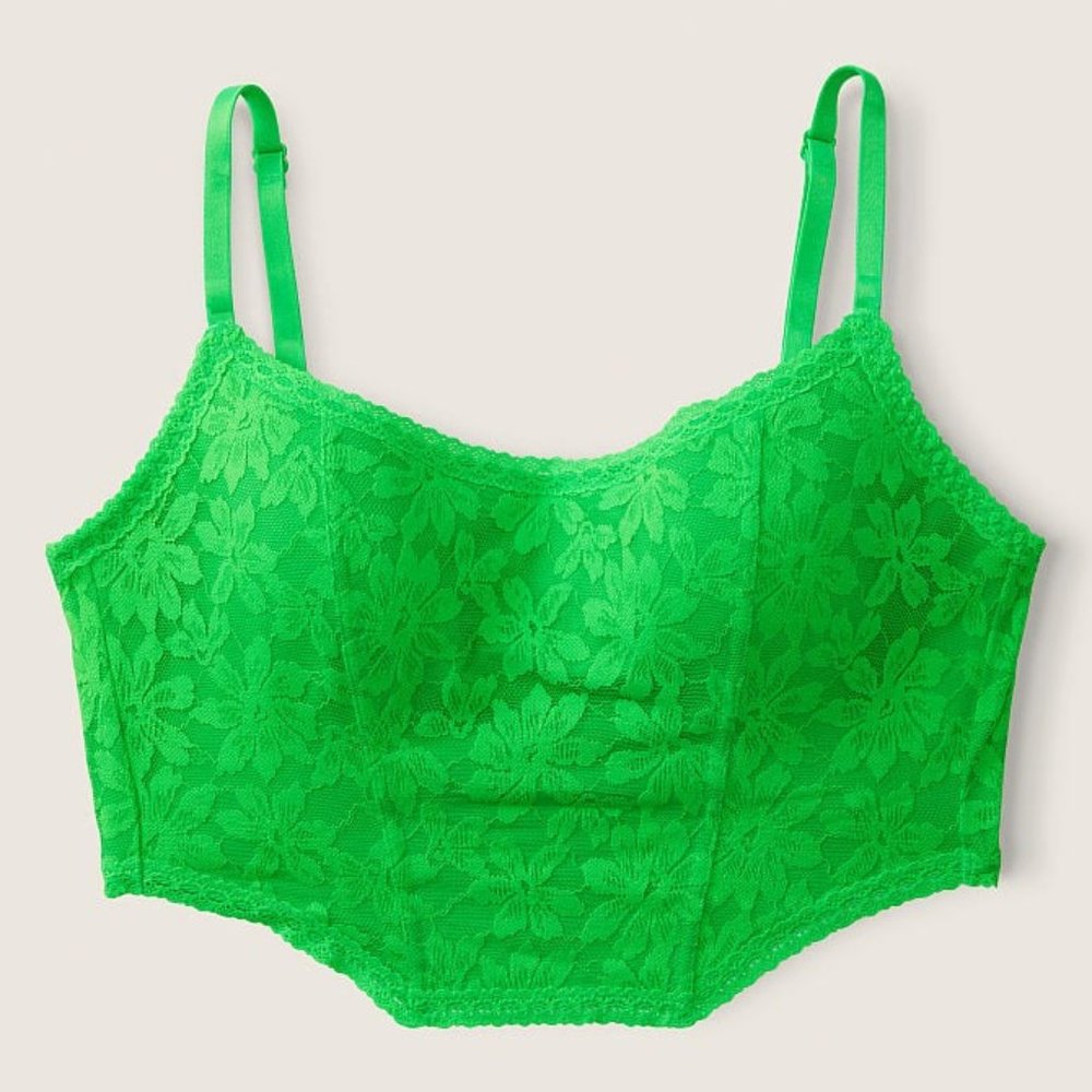💚 PINK Lace Lightly Lined Corset Top in Neon Bright Green